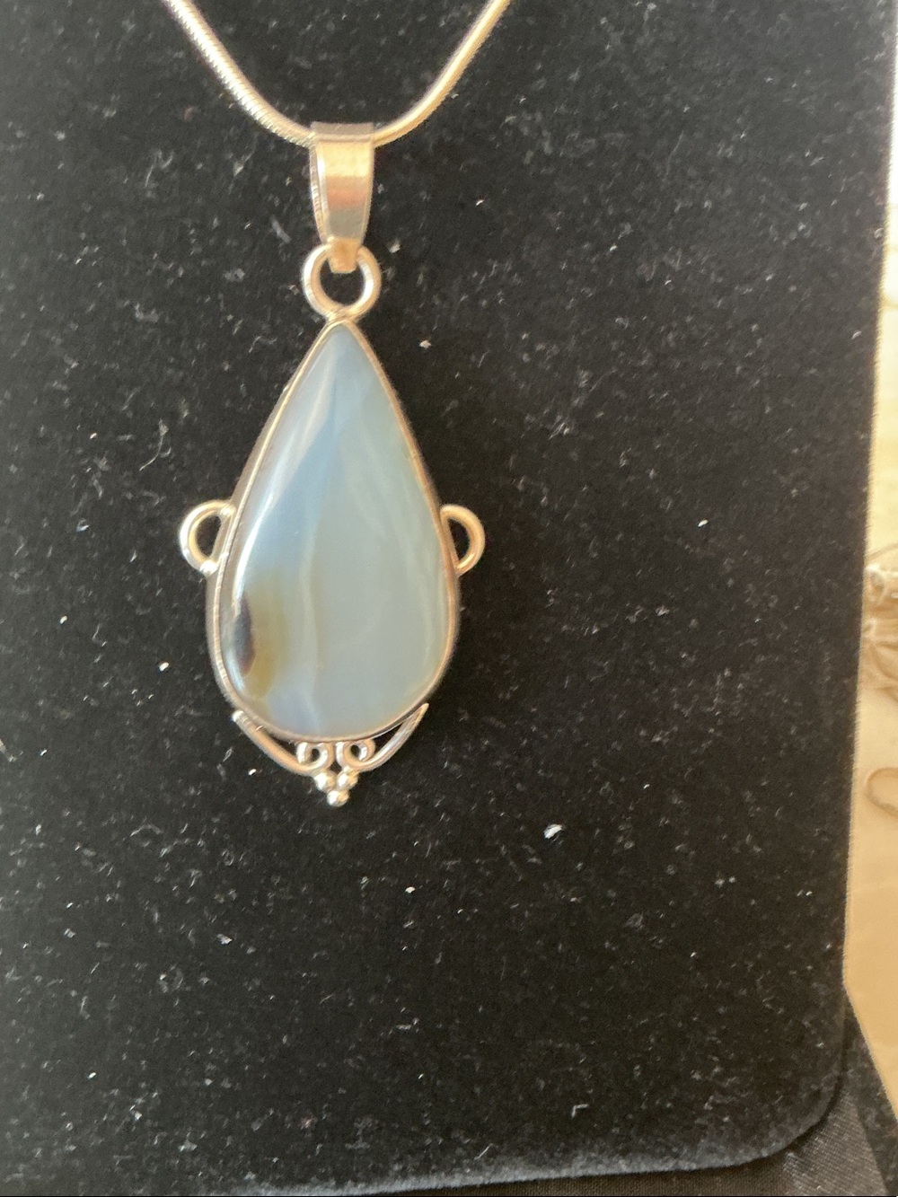 Sterling Silver Teardrop Blue Agate Pendant Necklace